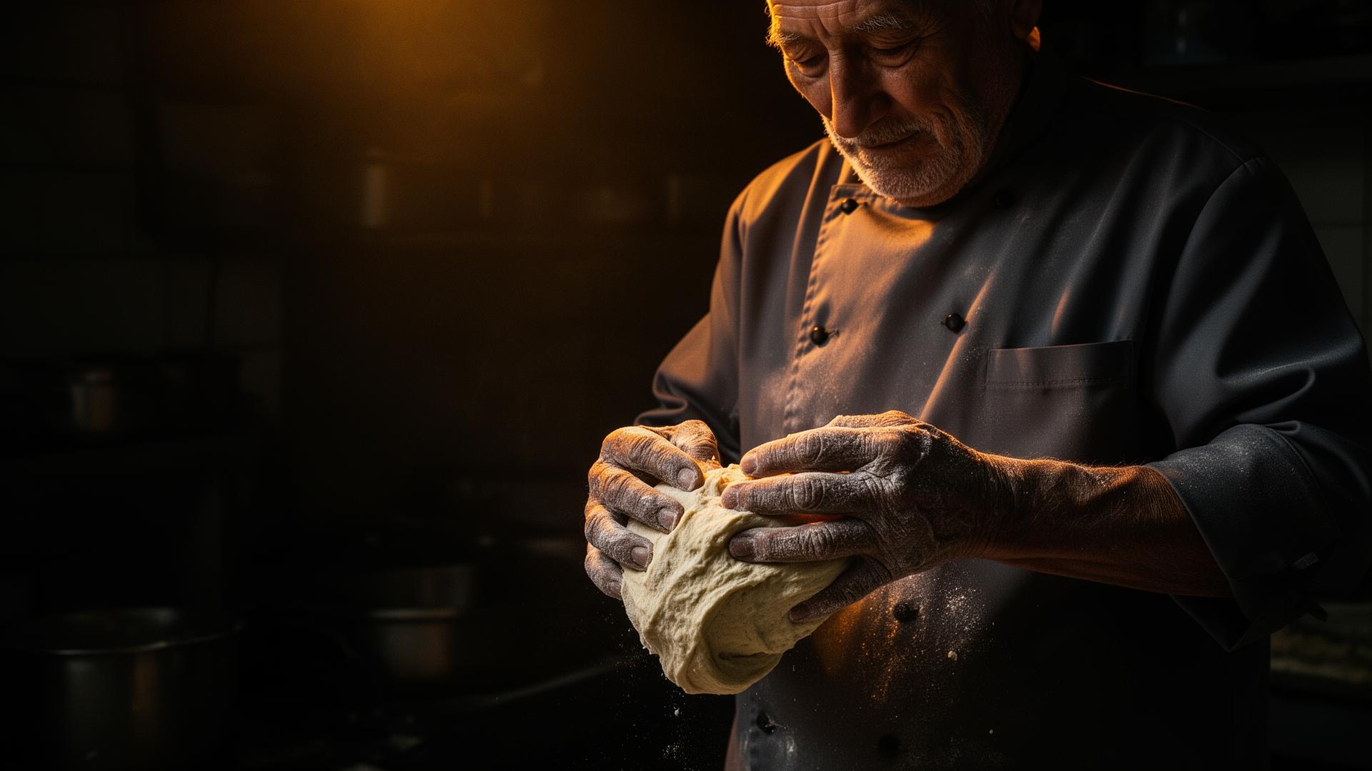 An elderly Uyghur chef shaping fresh dough